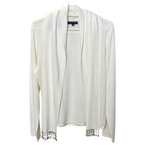 NWT Carolyn Taylor Cream Combo Knit Top with Detachable Beaded Scarf - L